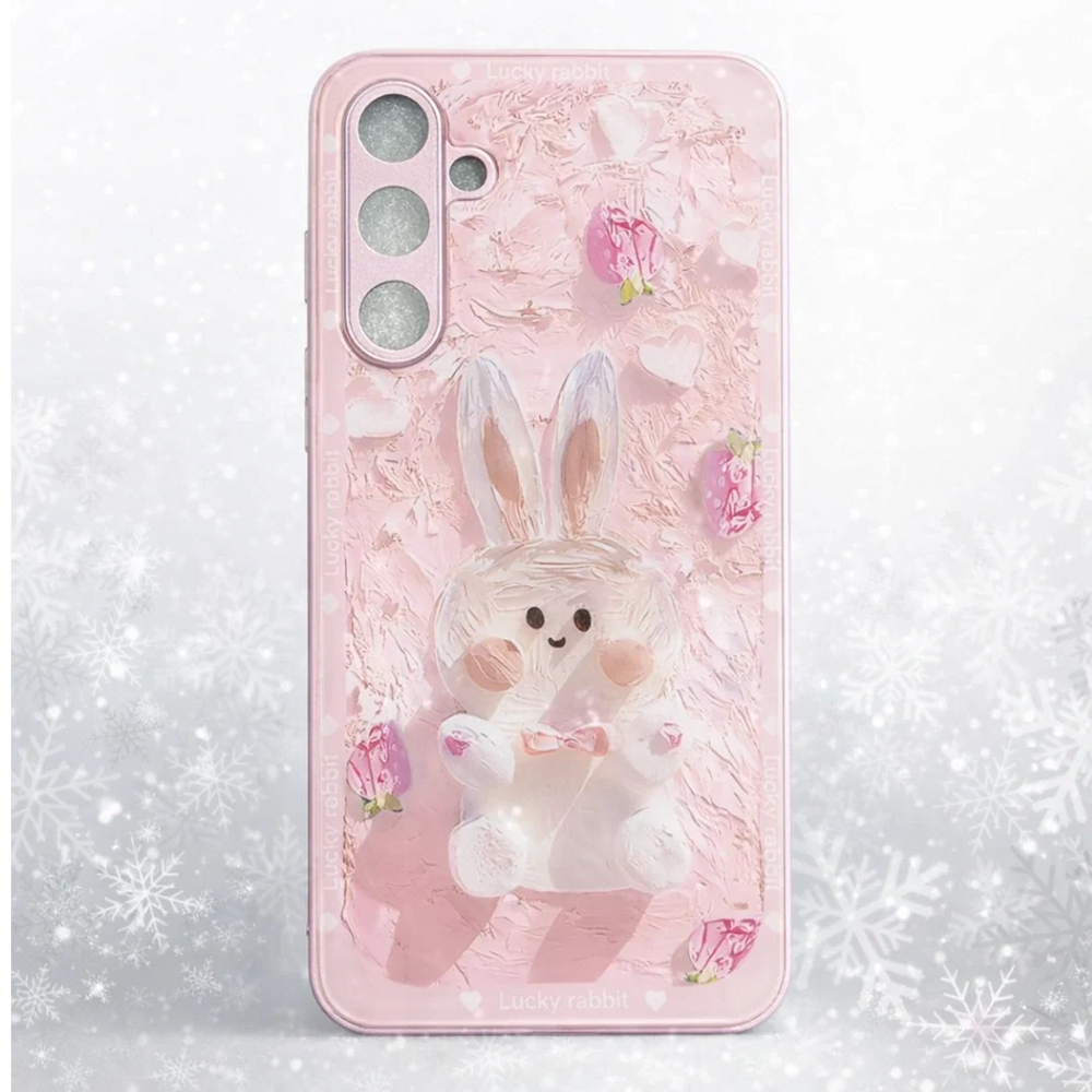 Cute 3D bunny design pink mobile back cover