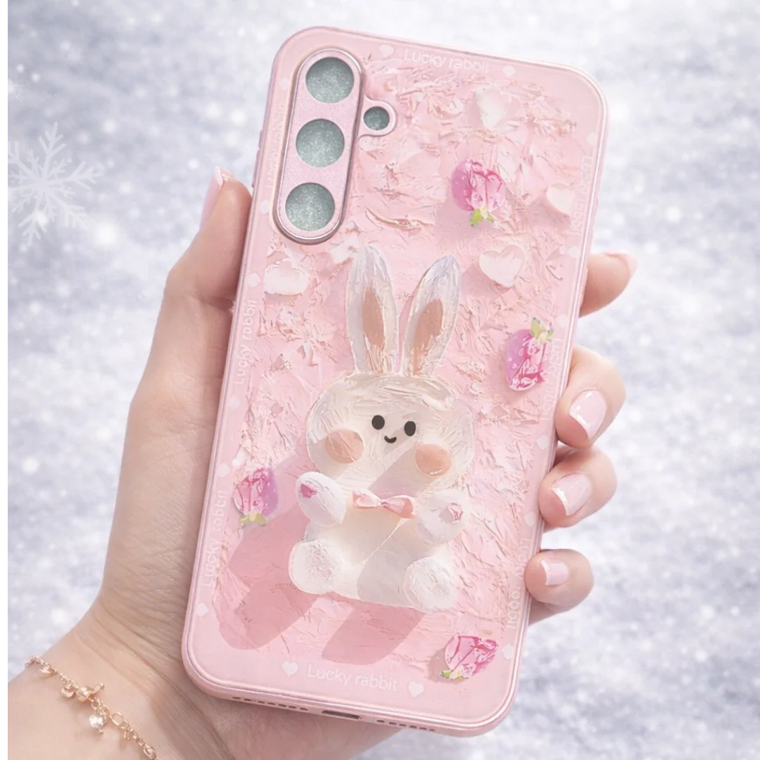Girly pink bunny soft silicone phone case