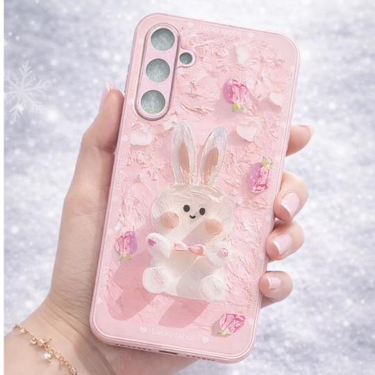 Girly pink bunny soft silicone phone case