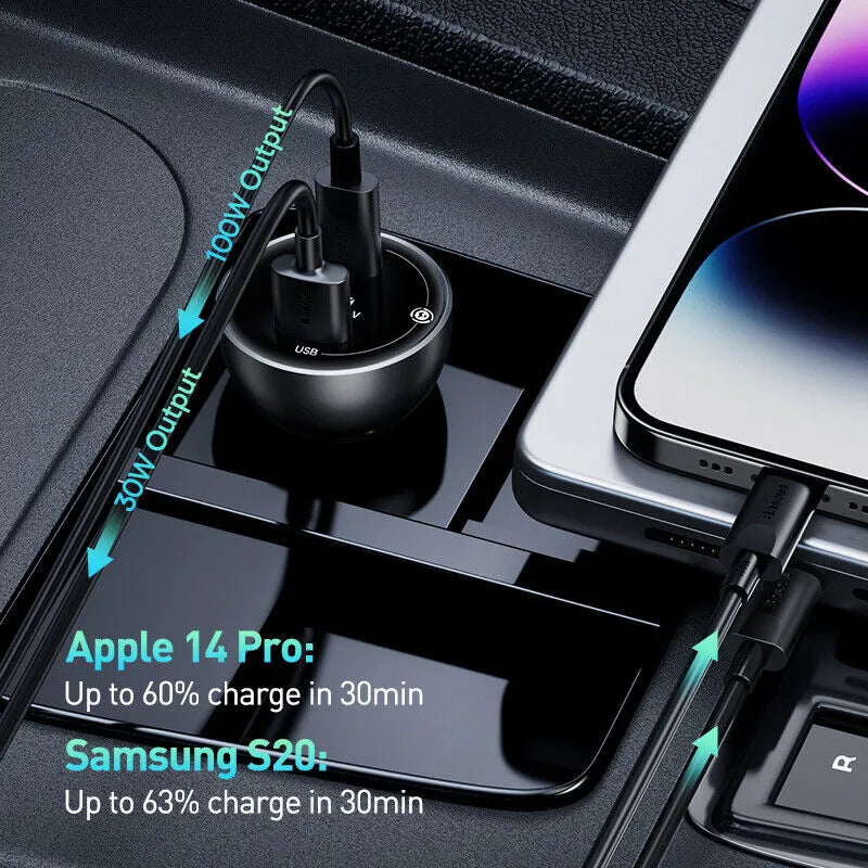 USB-C Lightning Car Phone Charger for iPhone, Android Phones & Tablets