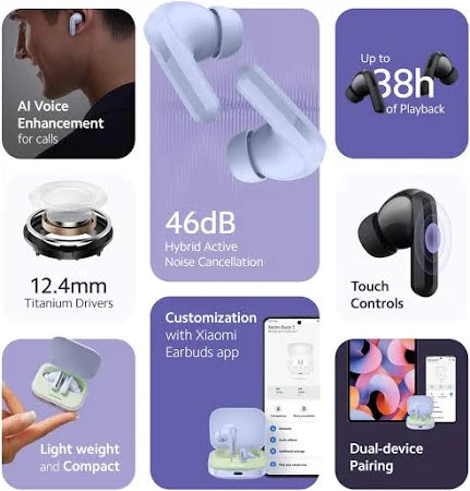 Redmi Buds 5 Bluetooth – 46dB Hybrid Noise Cancellation for Immersive Sound