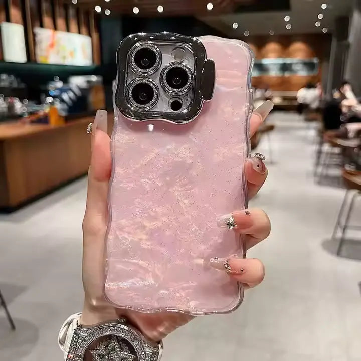 iPhone case with glossy wave pattern and adjustable ring