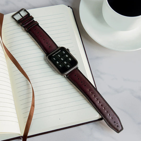 Classic Bordeaux Apple Watch Strap - Elegant Leather Band.