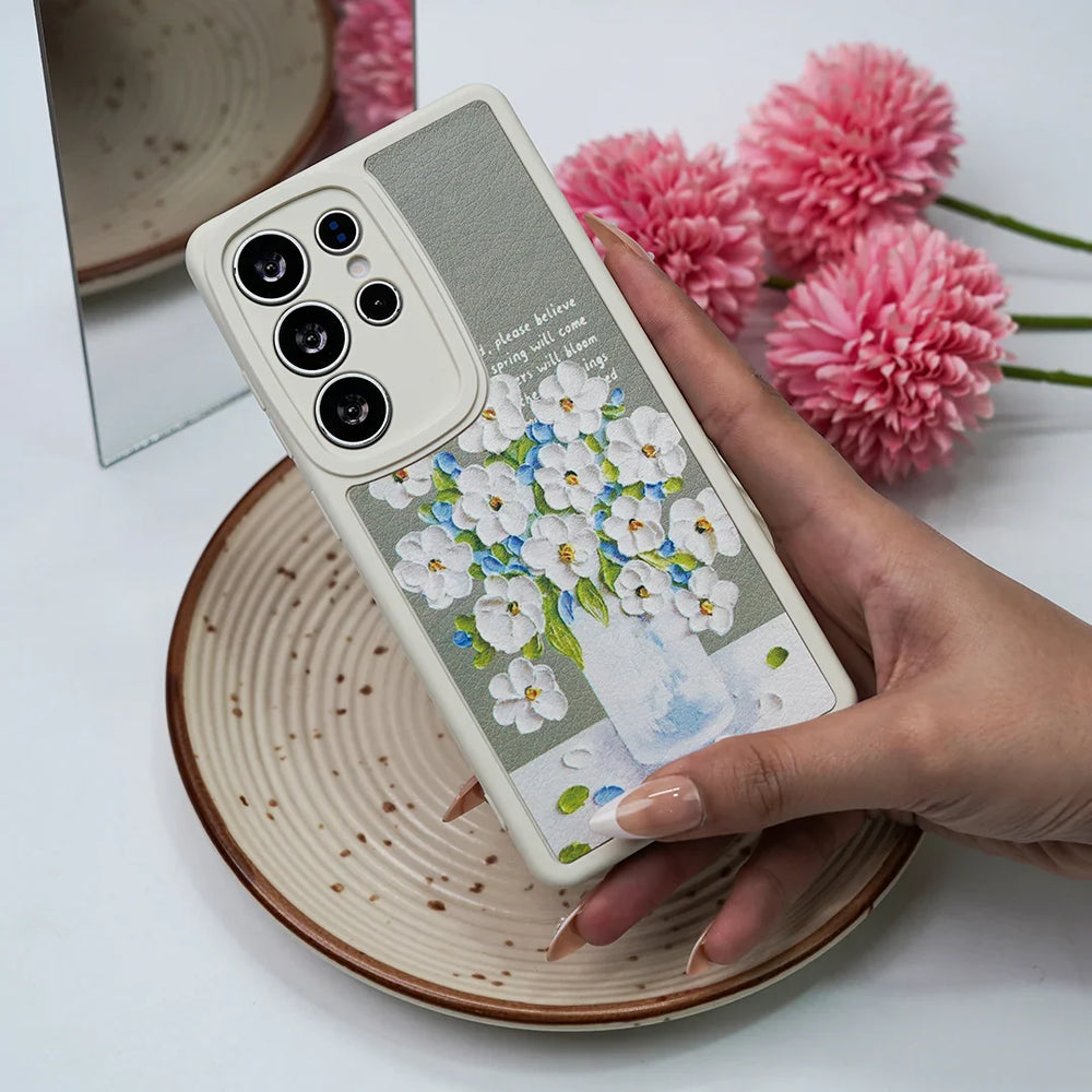 Elegant white floral phone back cover