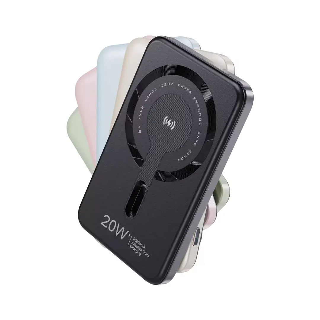 Compact 10000mAh Mini Magnetic Wireless Power Bank with Phone Holder.